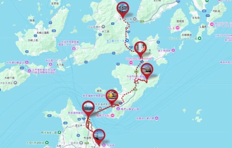 今治市と尾道市を結ぶ、しまなみ海道をサイクリングで体験する観光マップ