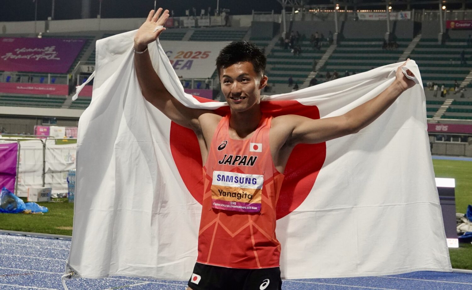 今季、男子100mで安定した力を見せている栁田。悲願の優勝と100mでの世界陸上出場に挑む‐児玉育美撮影