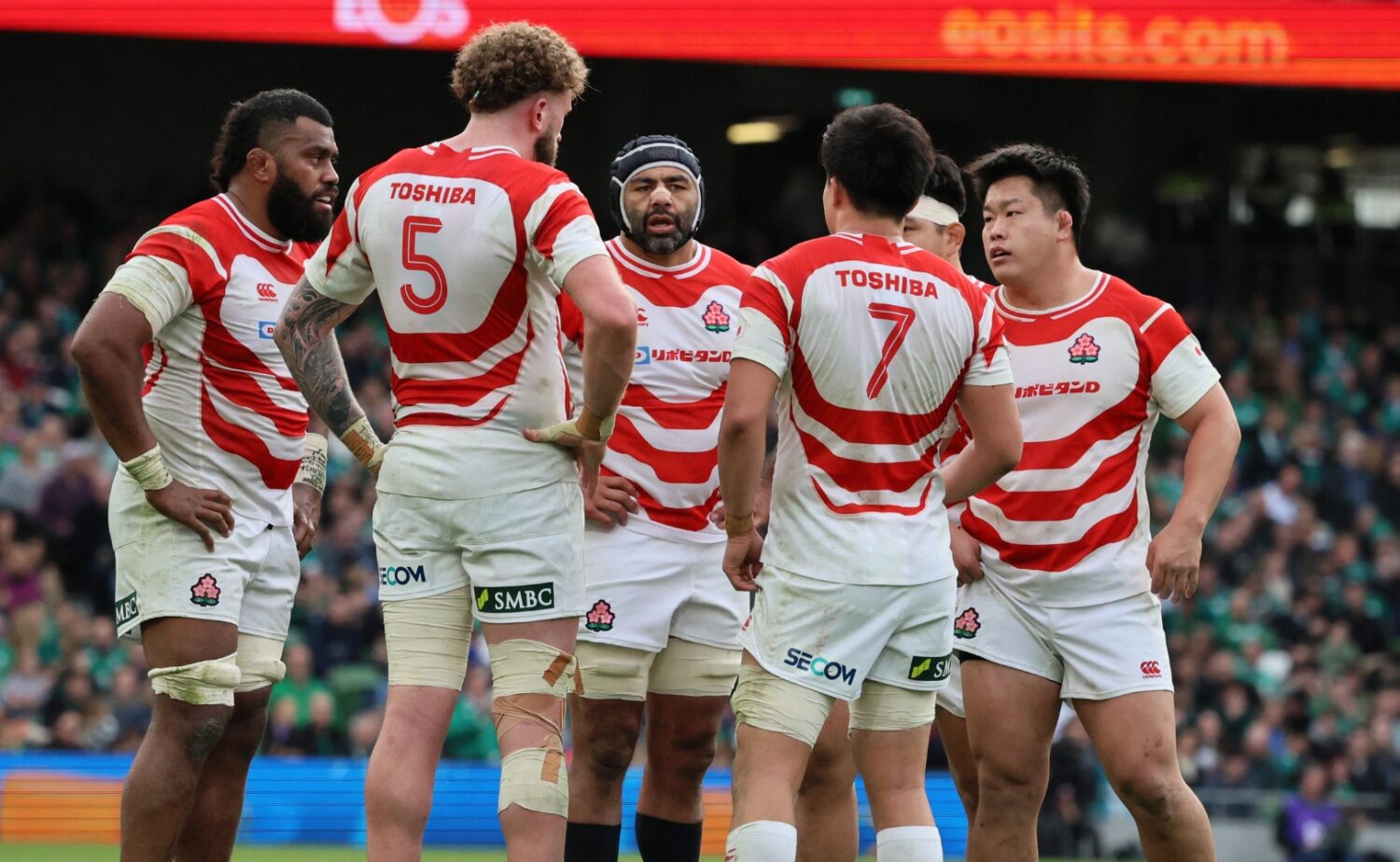 試合中、修正点を確認するラグビー日本代表FW陣：斉藤健仁