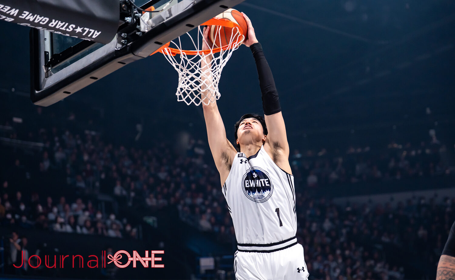 ハピネスアリーナで渡邊雄太選手のダンクシュートを放つアクションカット