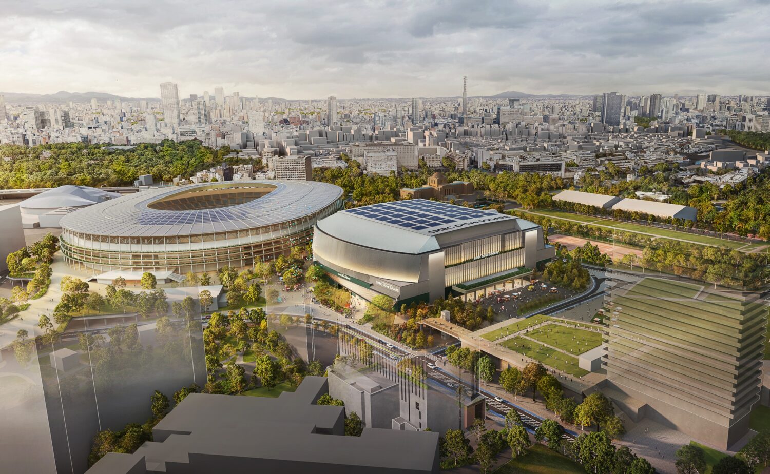 新秩父宮ラグビー場と周辺の鳥瞰パース　提供：秩父宮ラグビー場株式会社