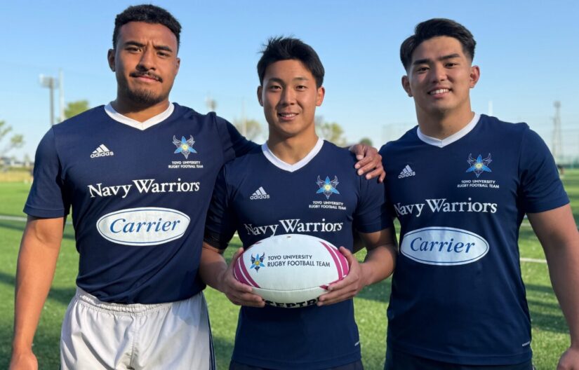 東洋大学のリーダー陣、左からナモア副将、浅尾主将、日髙寮長