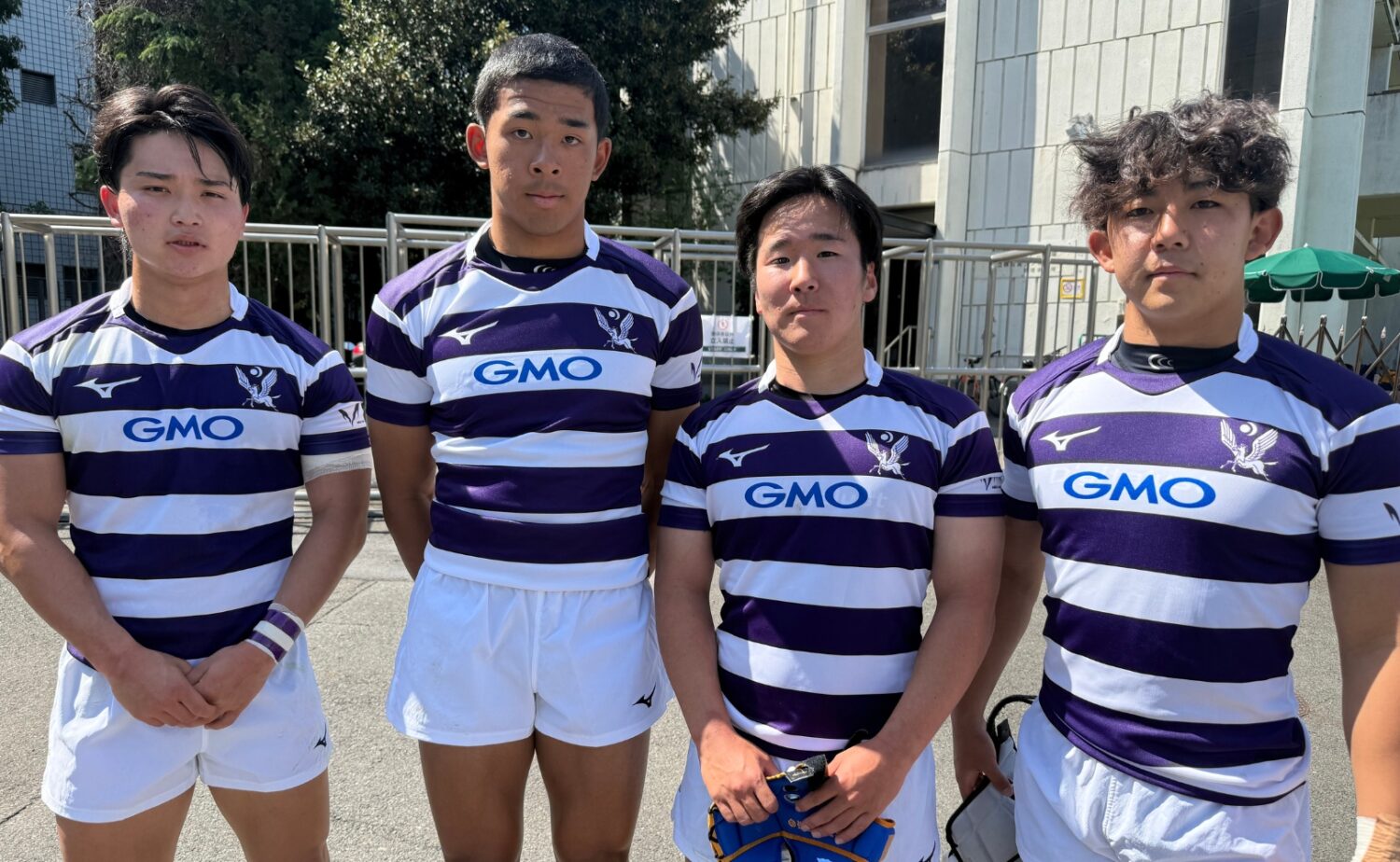 明治大学の1年生。左から平尾、田中ジェイス海吏、岡元、田中勝斗‐斉藤健仁撮影