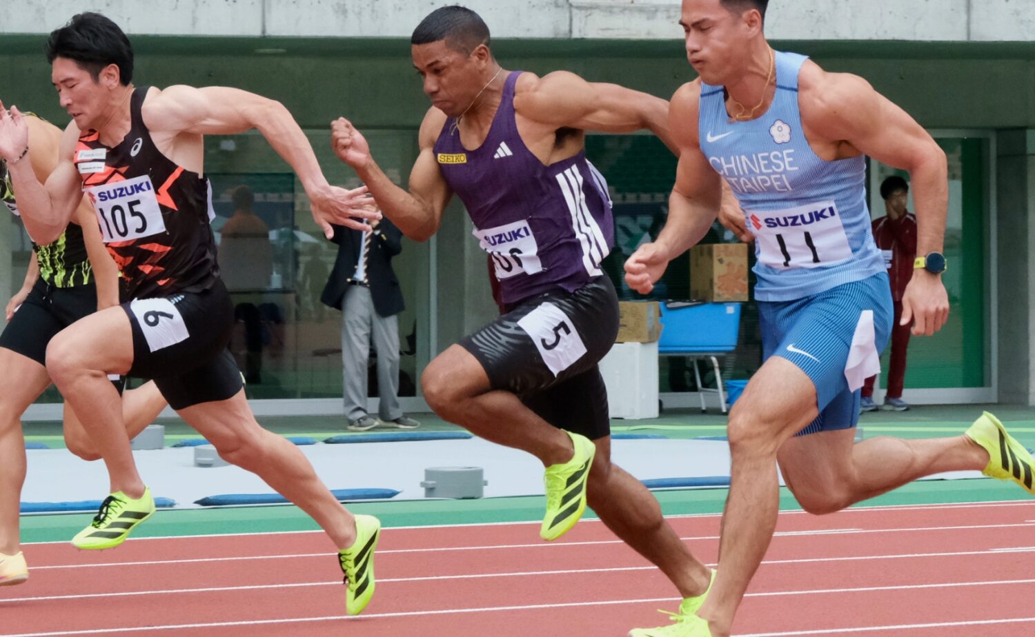 静岡国際陸上の男子100Mを制したブルーノ‐永塚和志撮影